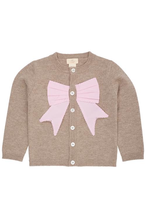 Copenhagen Colors Cardigan I Uldpoplin Med Sløjfe I Kashmir Sand Lavender  Sand Lavender 98 cm Wool Brun  98 cm  Piger