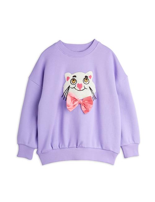 Mini Rodini GOTS Cat With Bowtie Chenille Sweatshirt Purple  Purple 140/146 cm  Lilla  140/146 cm  Piger