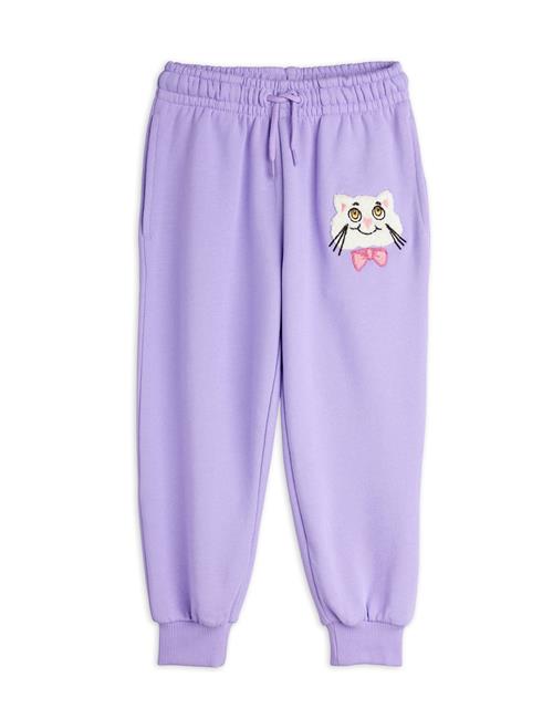 Mini Rodini GOTS Cat With Bowtie Chenille Joggingbukser Purple  Purple 92/98 cm  Lilla  92/98 cm  Piger