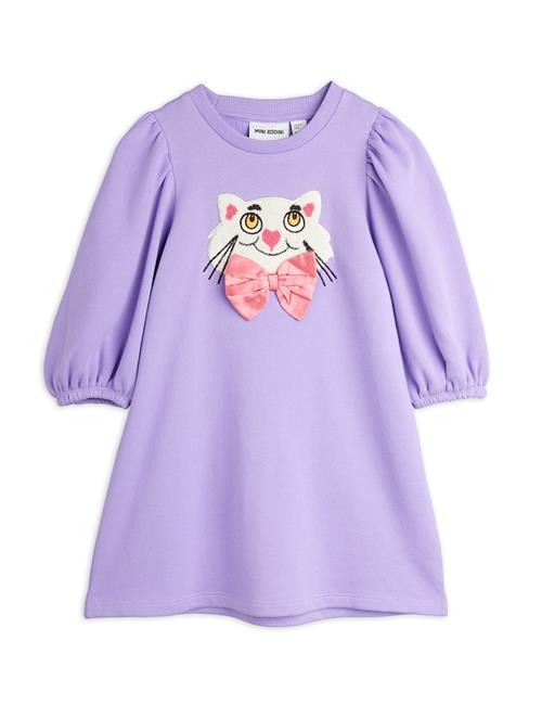 Mini Rodini GOTS Cat With Bowtie Chenille Sweatdress Purple  Purple 116/122 cm  Lilla  116/122 cm  Piger