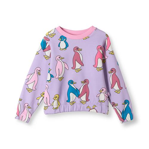 Småfolk Yapeen Sweatshirt Med Pingviner Lilla Heather Purple  Heather purple-7-8 Y  Lilla  7-8 år  Piger