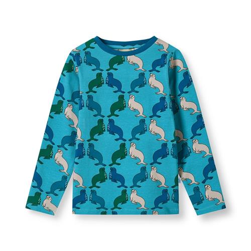 Småfolk Gala Langærmet Top Med Søløver Blå Aqua Teal  Aqua Teal-1-2 Y  Blå  1-2 år  Drenge