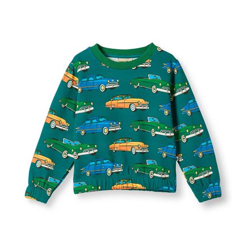 Småfolk Yapeen Sweatshirt Med Biler Beige Petroleum Green  Petroleum Green-1-2 Y  Grøn  1-2 år  Drenge