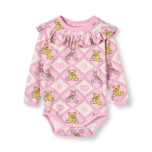 Småfolk Paula Langærmet Baby Body Med Bamser Pink Lace  Lace-68 cm  Lyserød  68 cm  Piger