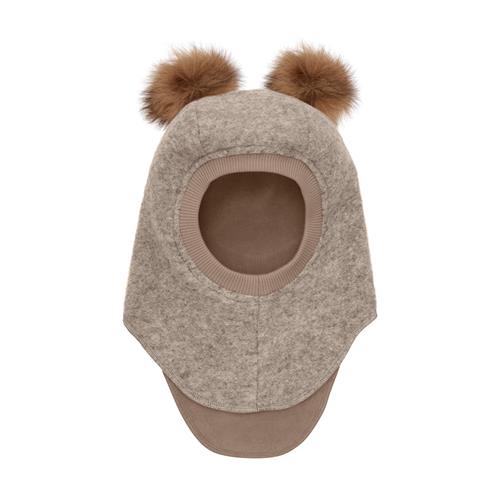 Huttelihut Balaclava I Uldalpakka Med Pomponer Camel Melange  Camel Melange 48 cm  Brun  48 cm  Drenge, Piger