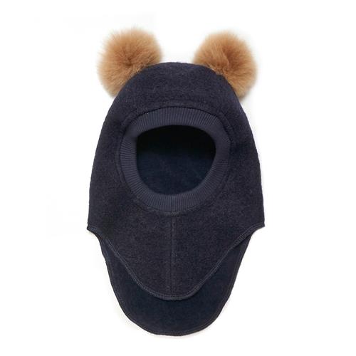 Huttelihut Balaclava I Uldalpakka Med Pomponer Dark Navy  Dark Navy 50 cm  Marineblå  50 cm  Drenge, Piger