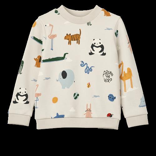 Liewood GOTS Thora Trykt Swearshirt Around The World / Sandy  Printed Swearshirt-110/116 cm  Beige  110/116 cm  Drenge, Piger