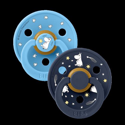 BIBS Moomins Good Night 2-pak Runde Latex-sutter Breeze Deep Space  Breeze Deep Space 6+ Months  Blå  6+ måneder  Drenge, Piger