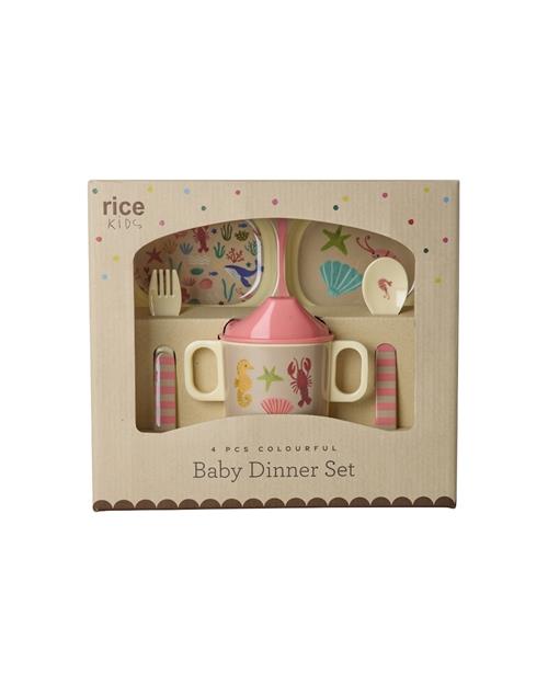 RICE Middagssæt Til Baby Coral Ocean Coral Ocean One Size  Lyserød  One Size  Piger