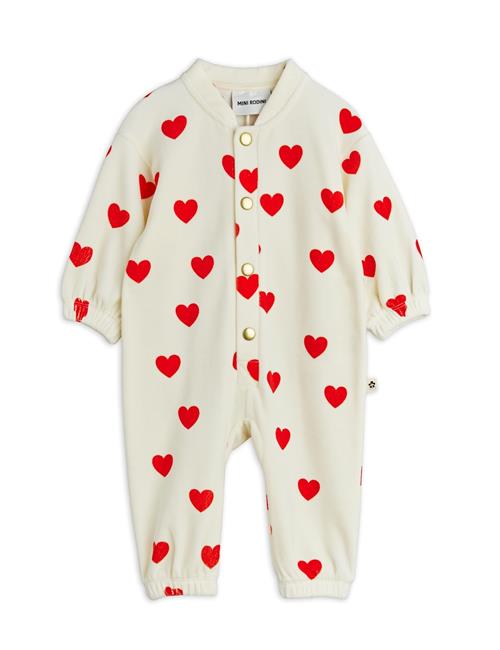 Mini Rodini Hearts Jumpsuit I Babyvelour White  White 68/74 cm  Hvid  68/74 cm  Piger