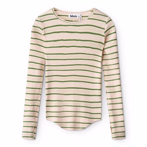 Molo GOTS Rochelle Langærmet Top Cloud Green Stripe  Cloud Green Stripe 122/128 cm  Beige  122/128 cm  Piger