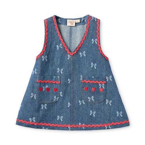 Flöss Eva Kjole Denim Blue Bow  Denim Blue Bow 122 cm  Blå  122 cm  Piger