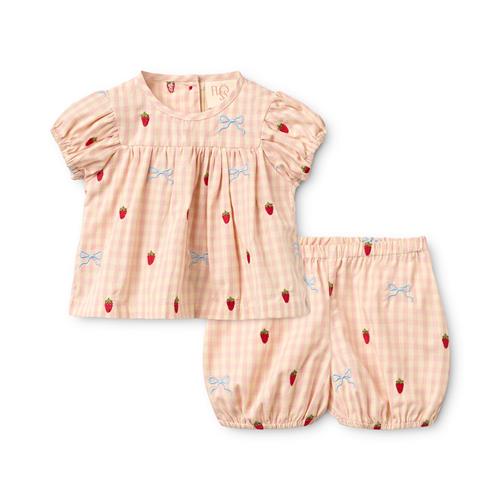 Flöss Dolly Baby-sæt Med Sløjfe Berry Bow Gingham  Berry Bow Gingham 62 cm  Lyserød  62 cm  Piger