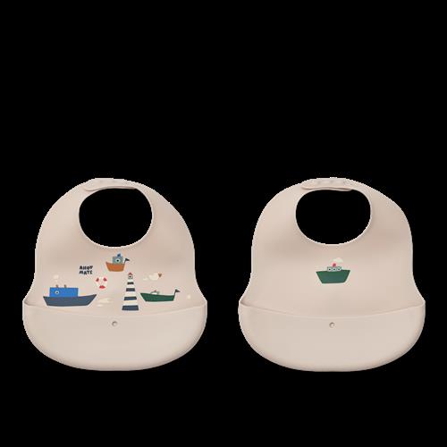 Liewood Ember Trykt Hagesmæk 2-pak Mini Sailing / Sandy  Sailing / Sandy-One Size  Creme  One Size  Drenge, Piger