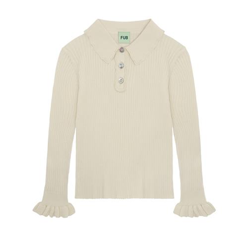 FUB Langærmet Rib-polo Ecru  Ecru-110 cm  Creme  110 cm  Piger