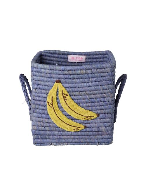 RICE Lille Firkantet Raffiakurv Med Raffia-håndtag Blue  Blue S  Blå  S  Drenge, Piger