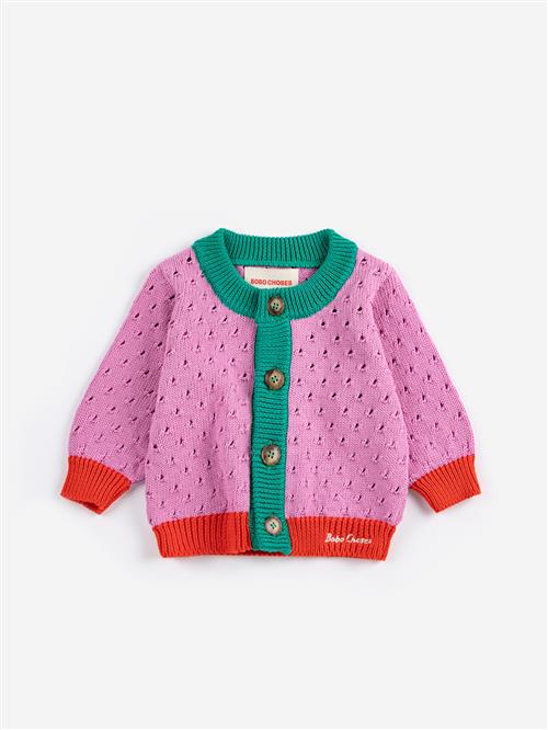 Bobo Choses Color Block Open Work Cardigan Multicolor  Multicolor 6 months  Lyserød  6 måneder  Piger