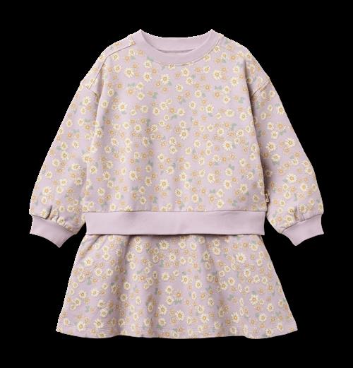 Wheat GOTS Maggie Sweat-kjole Lavender Daisies  Lavender Daisies 110 cm  Lilla  110 cm  Piger