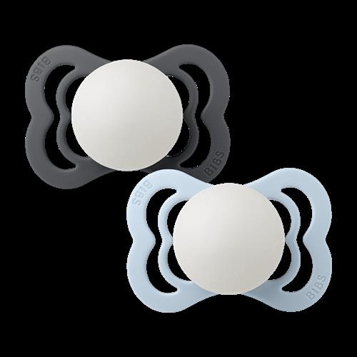 BIBS Supreme 2-pak Runde Silikonesutter Baby Blue Iron Glow  Baby Blue Iron Glow 0+M  Blå  0+ måneder  Drenge, Piger