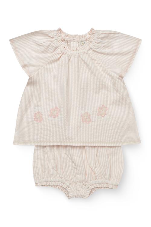 Copenhagen Colors GOTS Seersucker Babysæt Dusty Rose Cream Stripe Flower  Dusty Rose Cream Stripe Flower 86 cm  Lyserød  86 cm  Piger