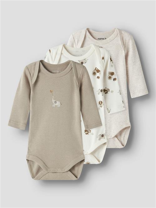 Name It Animal Print 3-pak Baby Bodys Jet Stream  Jet Stream 80 cm  Beige  80 cm  Drenge, Piger