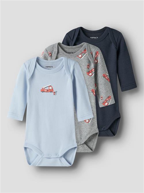 Name It Firetruck 3-pak Baby Bodys Grey Melange  Grey Melange 80 cm  Grå  80 cm  Drenge