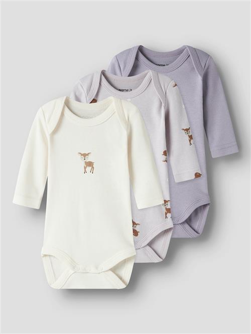 Name It Deer 3-pak Baby Bodys Lilac Marble  Lilac Marble 92 cm  Lilla  92 cm  Piger