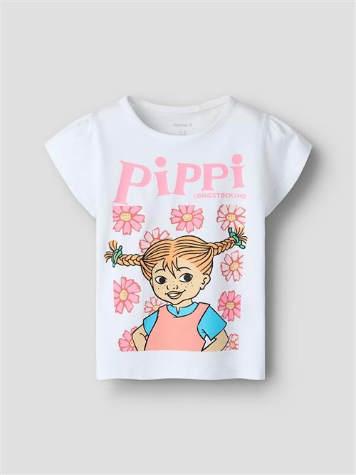 Name It Pippi T-shirt Bright White  Bright White 110 cm  Hvid  110 cm  Piger