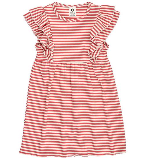 Müsli Kjole - Rib - Stripe Ruffle - Mineral Red/Tofu