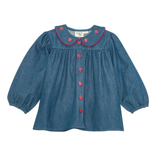 Flöss Vilma Bluse Mid Blue Strawberry  Mid Blue Strawberry-92 cm  Blå  92 cm  Piger