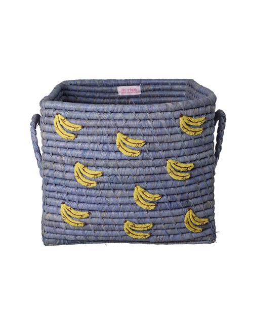 RICE Firkantet Kurv Af Raffia Med Håndtag Af Raffia Blue  Blue One Size  Blå  One Size  Drenge, Piger