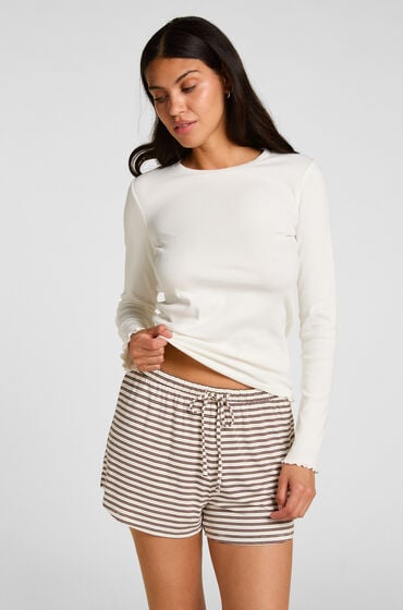 Hunkemöller Pyjamas Shorts Stribet Jersey Hvid