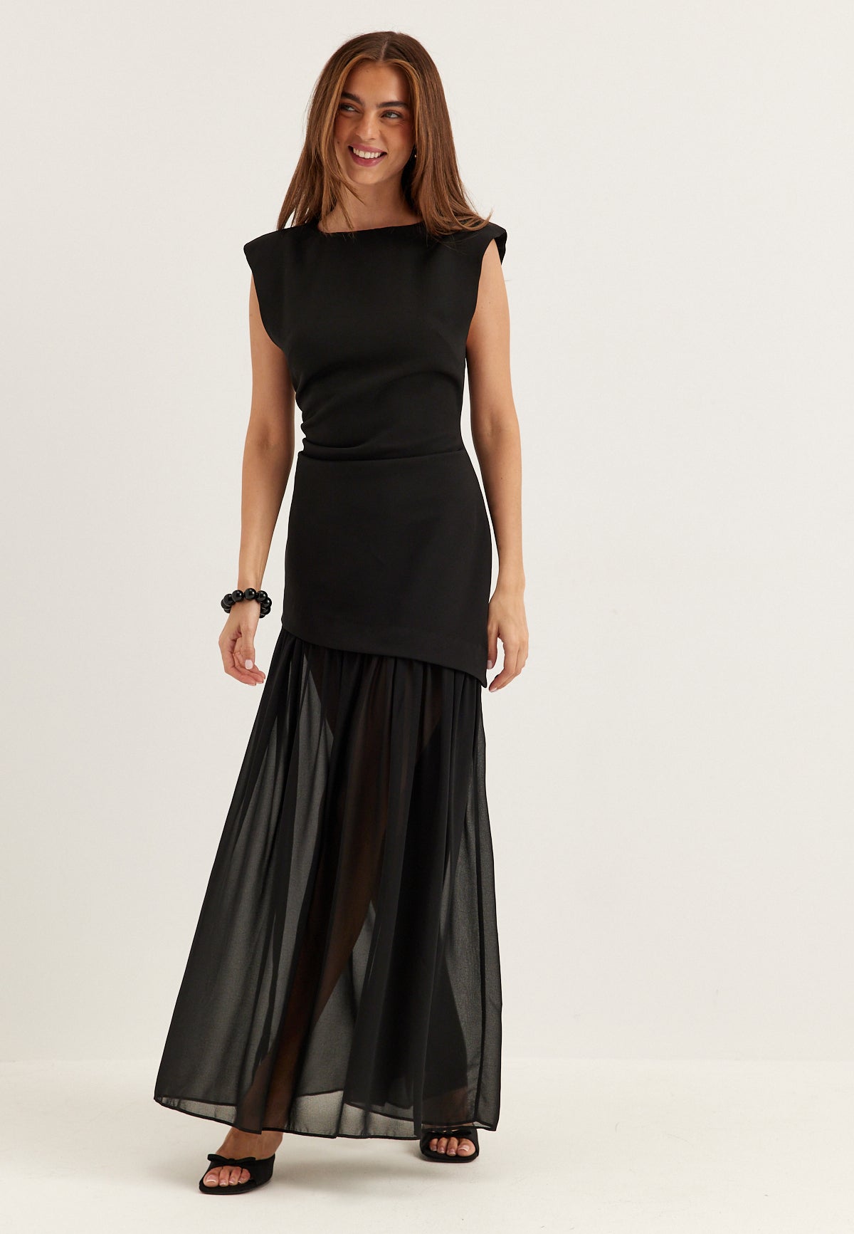 BUBBLEROOM OCCASION Sleeveless Mixed Fabric Maxi Dress