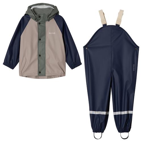 Kuling San Marino Uforet Regnsæt Navy Blocking Taupe/Navy/Light Green Blocking 122/128 cm  Marineblå  122/128 cm  Drenge, Piger