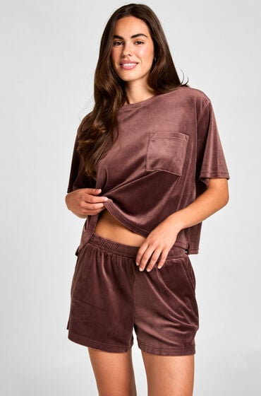 Hunkemöller Fløjlsshorts med lomme Brun