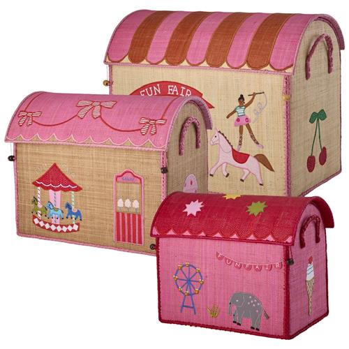 RICE Fun Fair 3-pak Raffia-opbevaringshus Pink  One Size  Lyserød  One Size  Drenge, Piger