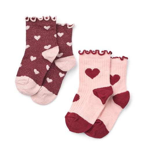 Flöss Vigga 2-pak Sokker Cranberry Heart Mix  Cranberry Heart Mix  33-35 EU  Rød  33-35 EU  Drenge, Piger