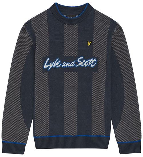 Lyle & Scott Bluse - Strik - Football - Observer Grey m. Striber