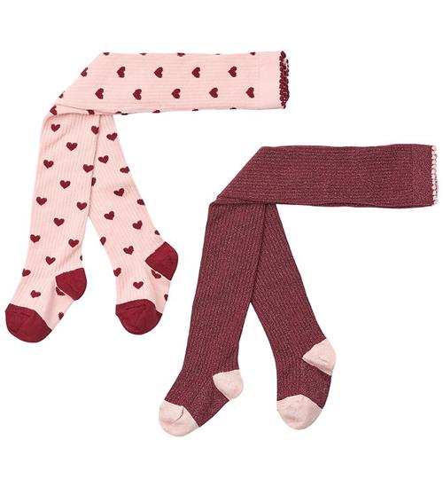 Flöss Strømpebukser - 2-pak - Vera - Cranberry/Pink Glitter