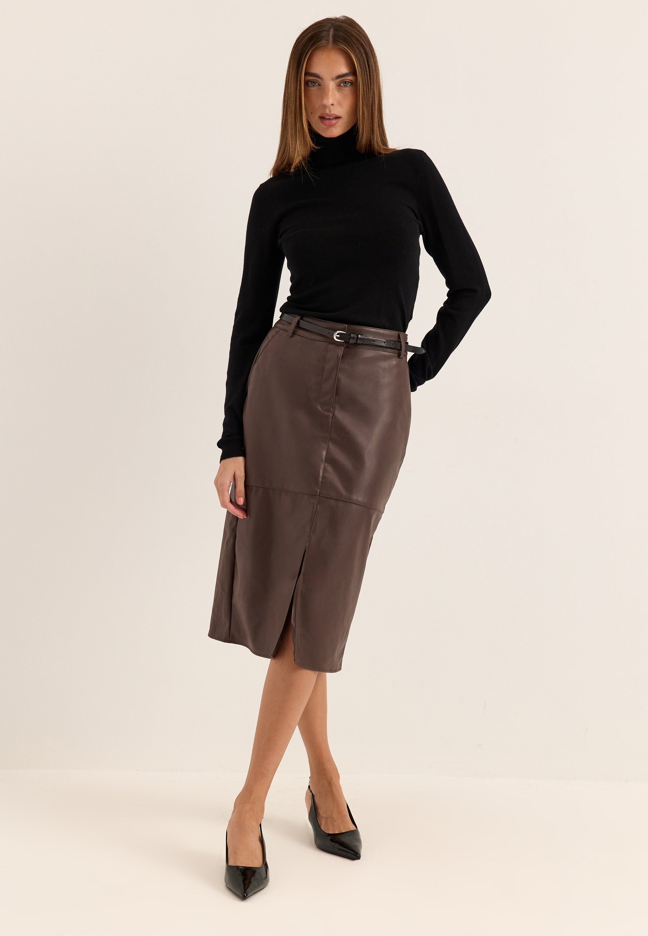 VILA Vidagmar Hw Midi Coated Skirt
