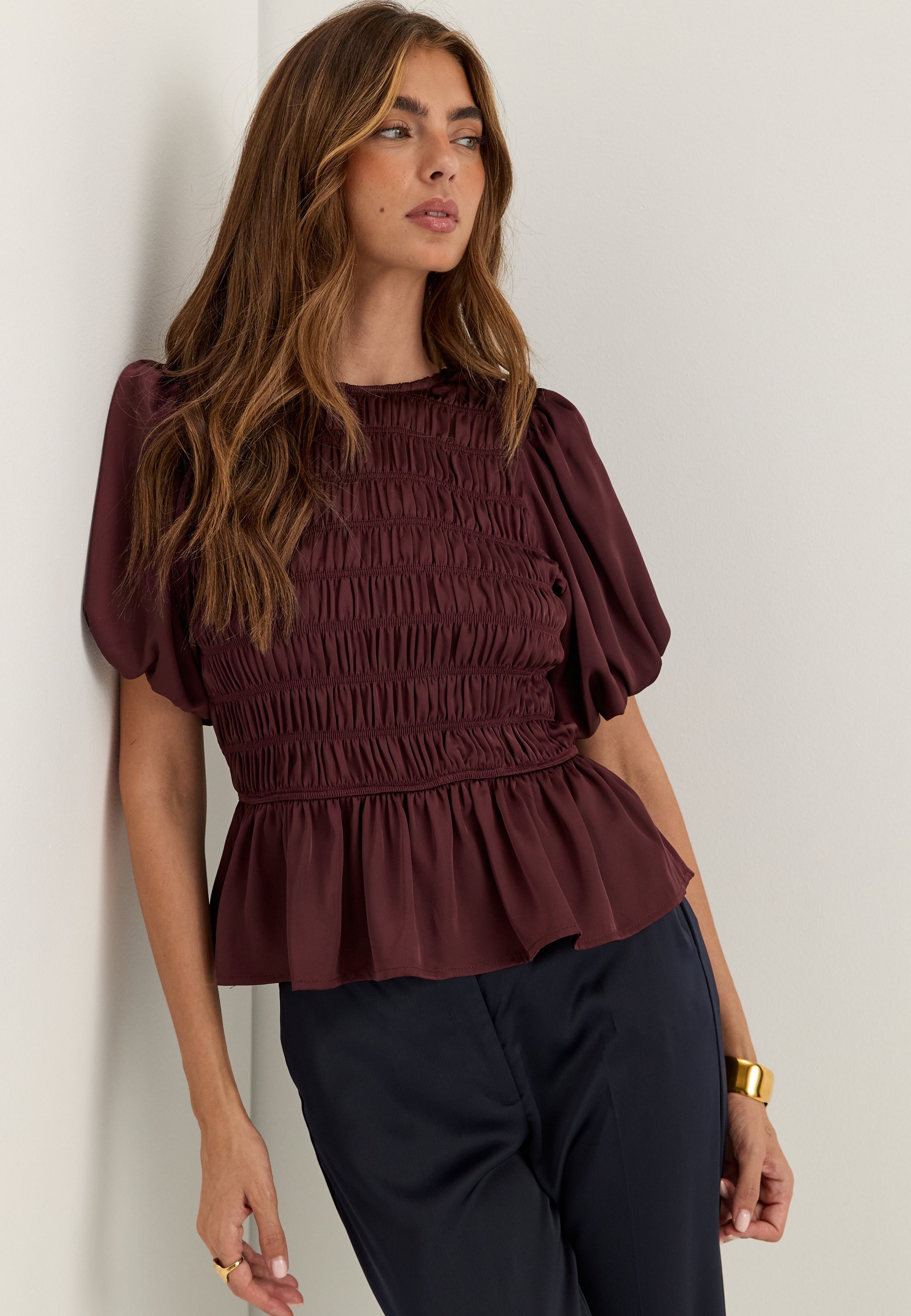 BUBBLEROOM Smock Satin Blouse