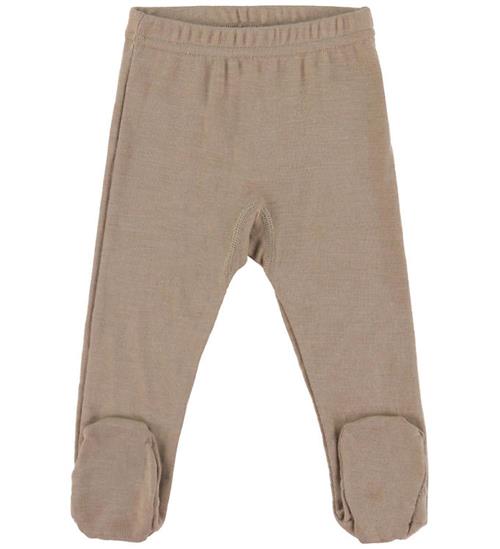 Joha Leggings m. Fødder - Uld/Silke - Mørk Beige