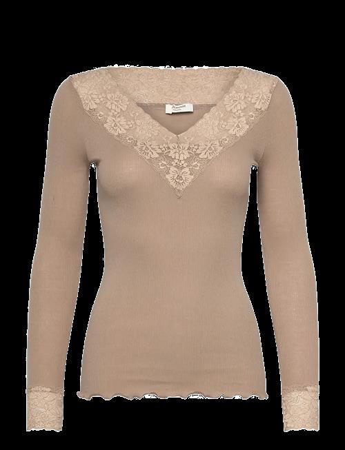 Rosemunde | Rwbernadine Organic Ls V-Neck Lace T-Shirt | L