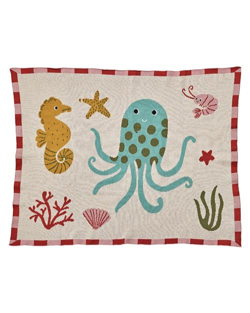 RICE Baby-bomuldstæppe Coral Ocean  Coral Ocean One Size  Lyserød  One Size  Piger