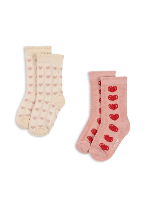 Konges Sløjd 2-pak Jaquard-sokker Heart Mix  Heart Mix-19-21  Lyserød  19-21 EU  Piger