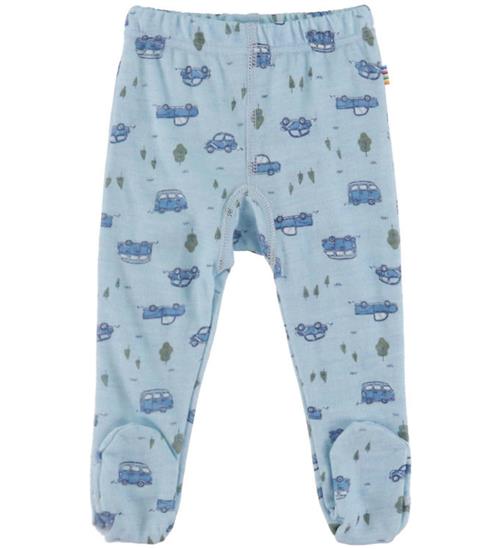 Joha Leggings m. Fødder - Uld/Viskose - Blå m. Biler