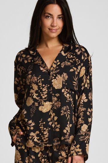 Hunkemöller Pyjamas Jakke Woven Print Sort