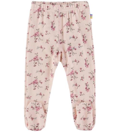 Joha Leggins m. Fødder - Uld/Viskose - Lyserød m. Blomster