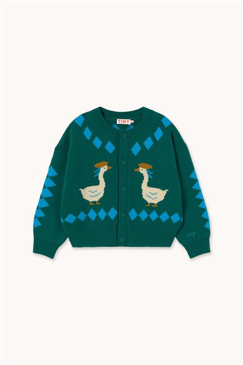 Tinycottons Vanilla Geese Cardigan Dark Green-10y  Grøn  10 år  Piger