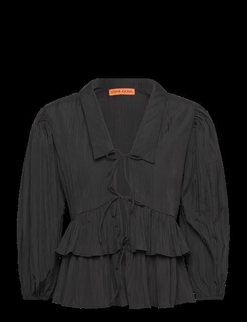 STINE GOYA | 2342 Pleated Poly, Balloon Sleeve Tie Top | XL